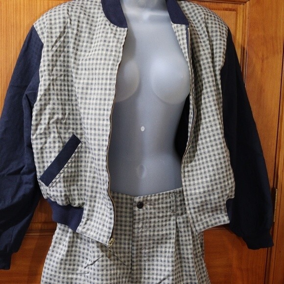 Haley Vintage Short & Jacket Set Gingham Plaid Cotton Medium - Picture 2 of 16
